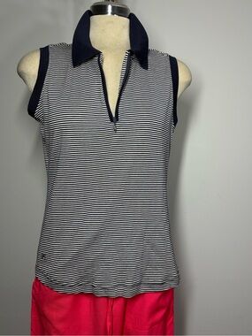 Fila Navy and White Striped Sleeveless Polo Tank Size L